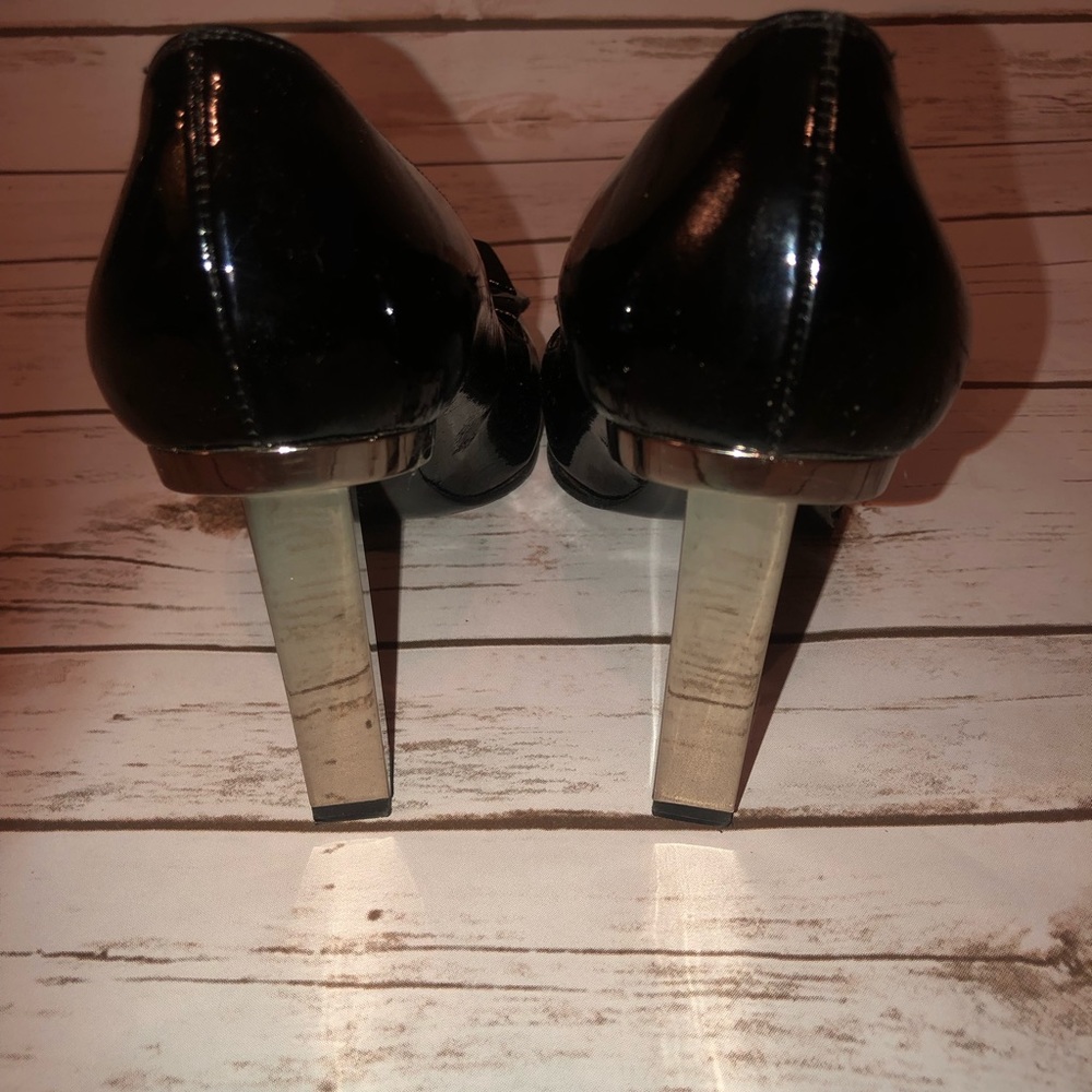 Beautiful Lanvin Black Patent Square Toe Fringe Metal Pump - Picture 10 of 13